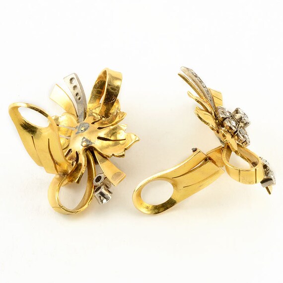 Diamond 18K Gold Retro Clip Earrings - image 3
