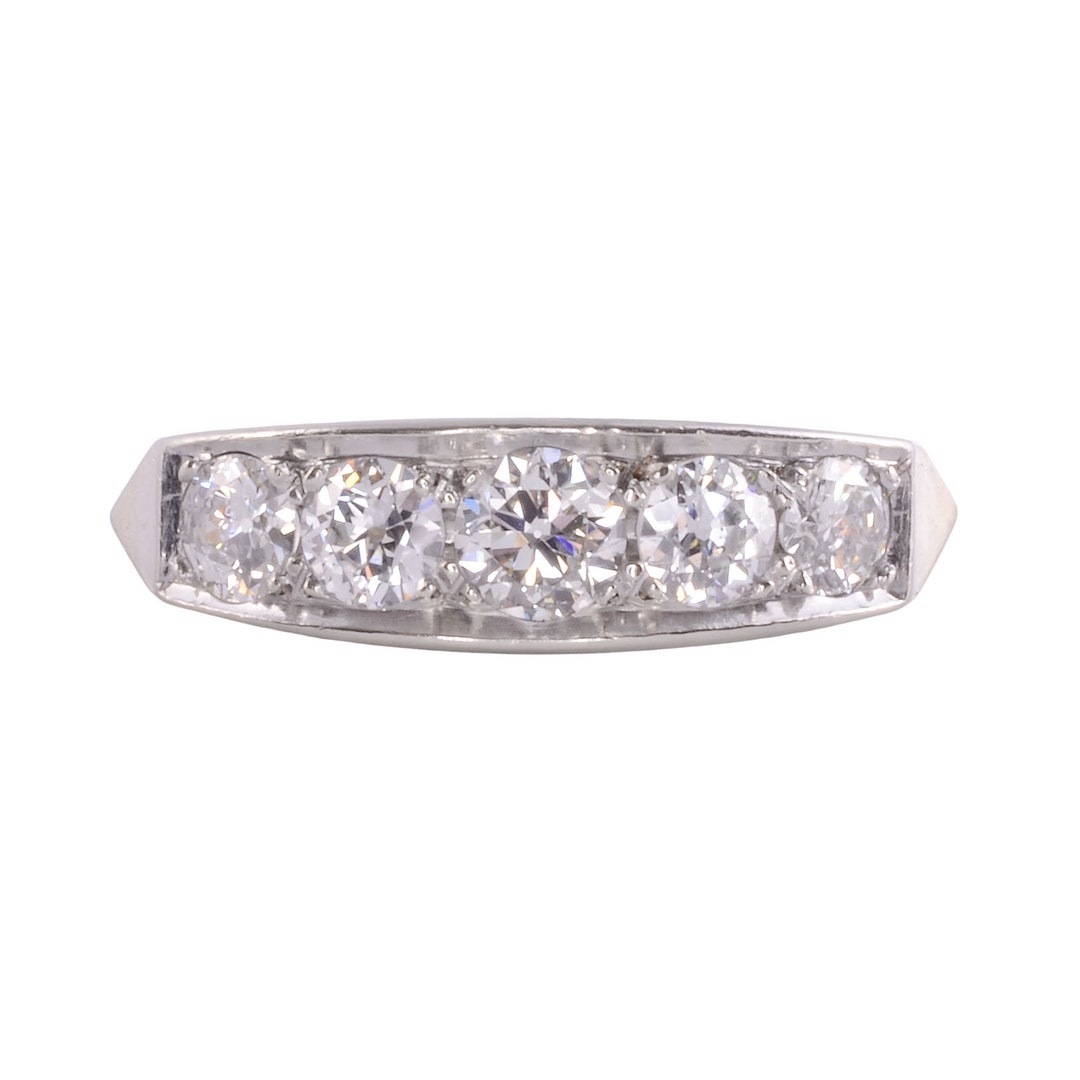 Five Diamond White Gold Ring - Etsy