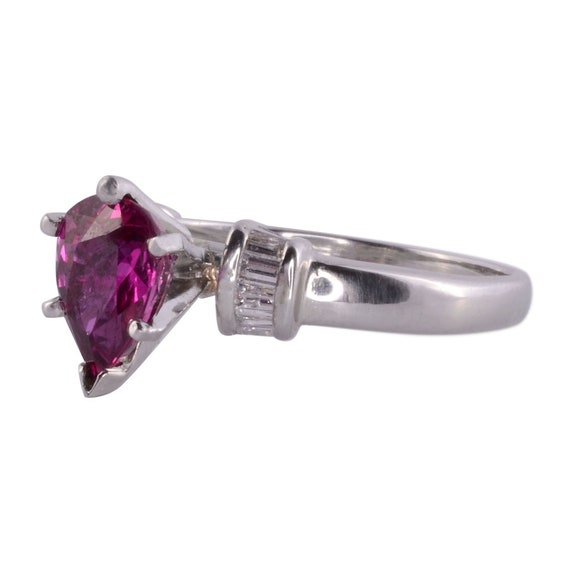 Pear Ruby Diamond Platinum Ring - image 2