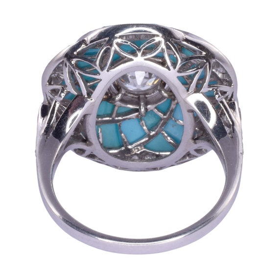 Custom Diamond & Turquoise Platinum Ring - image 3