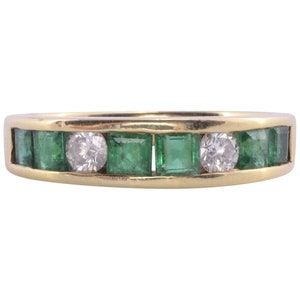 Square Emerald & Diamond Yellow Gold Band - Size 5