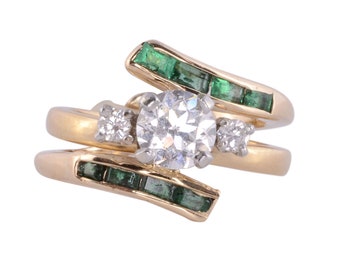 Diamond Center Emerald Bypass Style Wedding Set