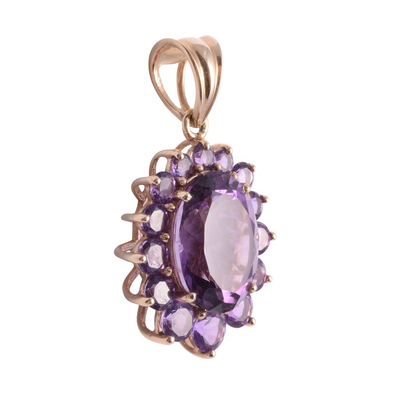 Oval Amethyst Pendant with Amethyst Surround image 3