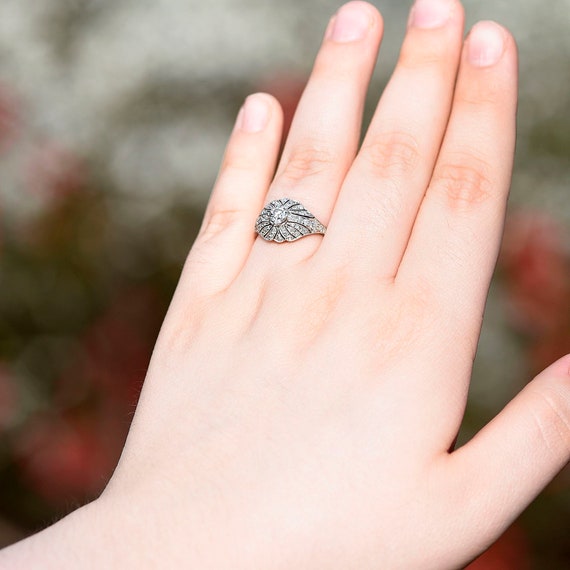 Diamond Filigree Platinum Ring - image 6