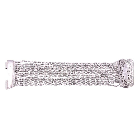 Egyptian Motif Silver Beaded Bracelet - image 2