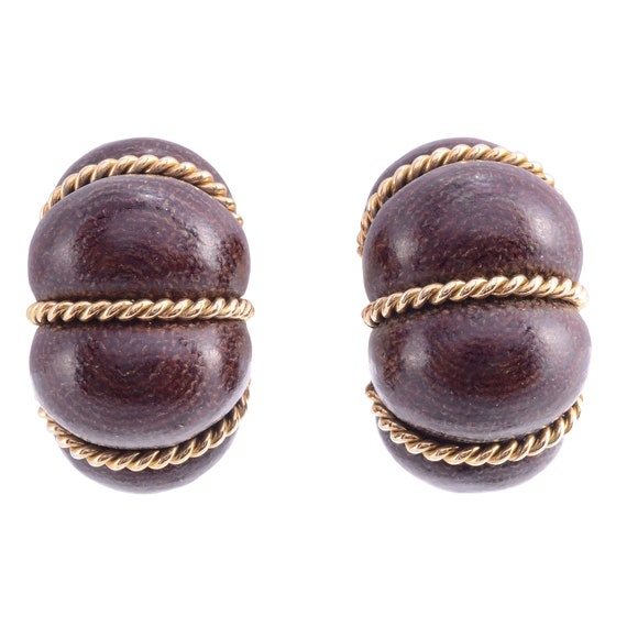 Exotic Wood 18K Gold Earrings