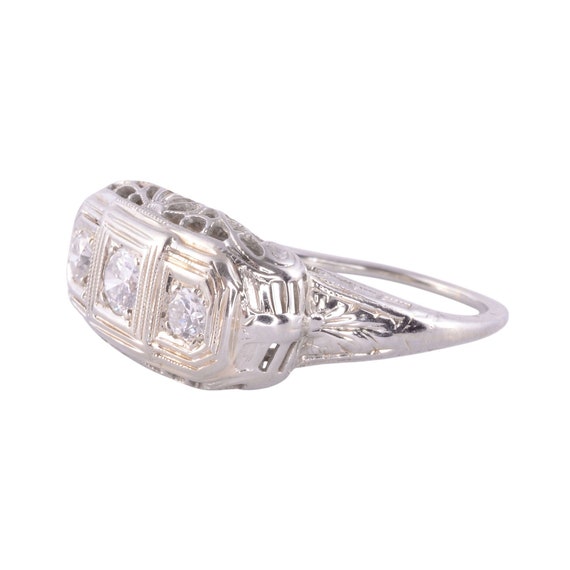 Edwardian Three Diamond Filigree Ring - image 2