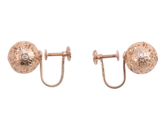 Filigree Ball Screw Back Clip Earrings