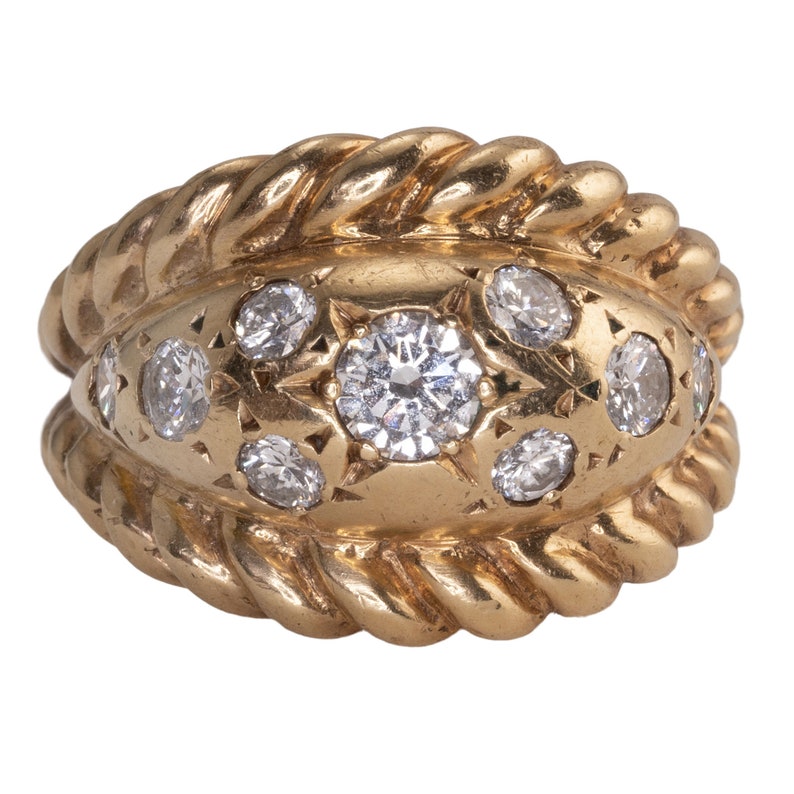 Flush Set Diamond Yellow Gold Ring Size 9.75 Etsy