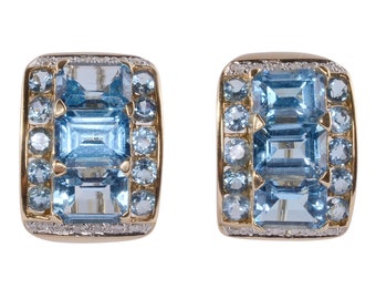 Emerald Cut Blue Topaz Earrings