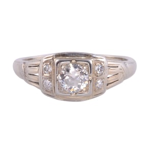 Old Mine Cut Diamond 18KW Ring - Size 7.25