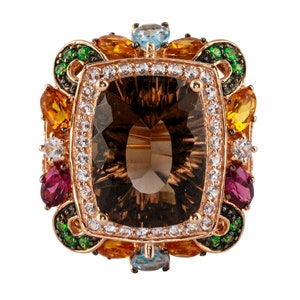 Smokey Quartz Ring with Multi Gem Surround