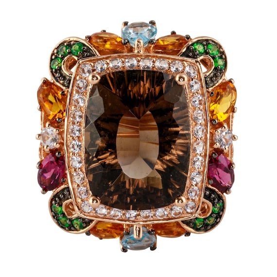 Smokey Quartz Ring with Multi Gem Surround - image 1