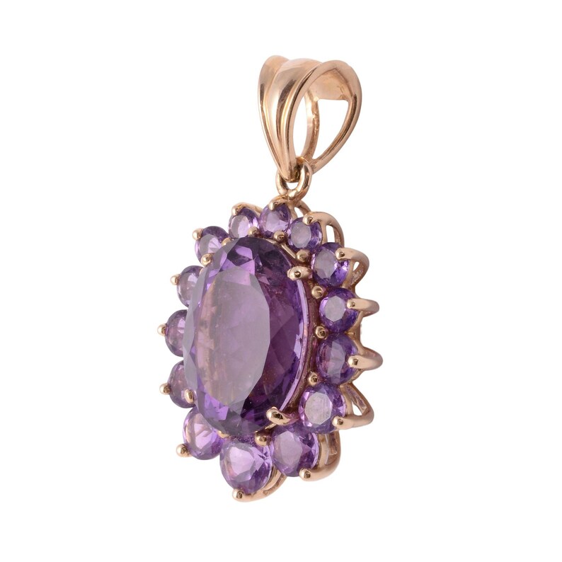 Oval Amethyst Pendant with Amethyst Surround image 2