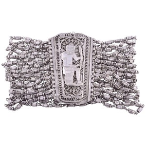 Egyptian Motif Silver Beaded Bracelet