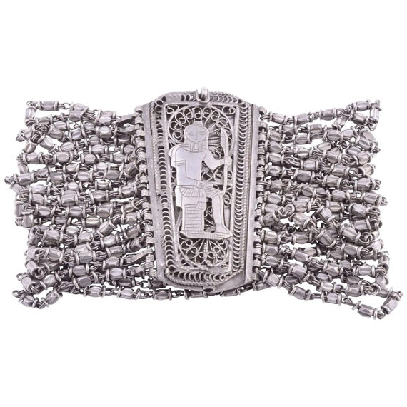 Egyptian Motif Silver Beaded Bracelet - image 1