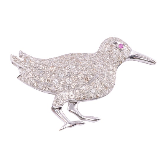 Diamond 18 Karat White Gold Bird Brooch - image 1