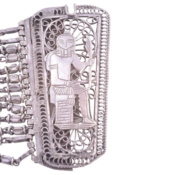 Egyptian Motif Silver Beaded Bracelet - image 3