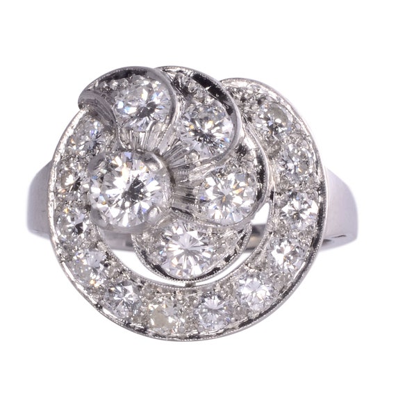 Vintage Diamond Cluster Platinum Ring - image 1