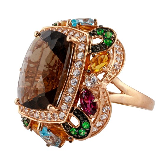 Smokey Quartz Ring with Multi Gem Surround - image 2