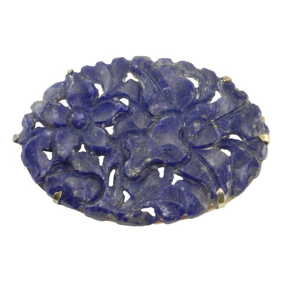 Floral Carved Lapis Pin - Vintage Lapis Brooch - image 1