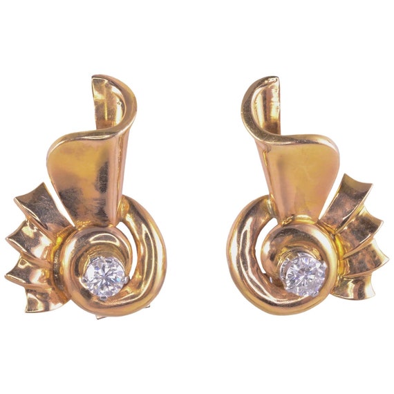 Retro Diamond 18K Rose Gold Earrings - image 1