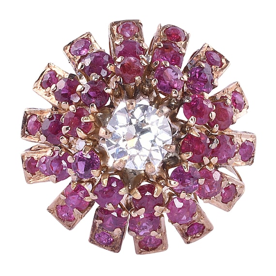 Diamond Center Ruby Dome Ring - image 1