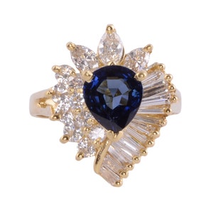 Pear Sapphire Diamond Ring - Size 6