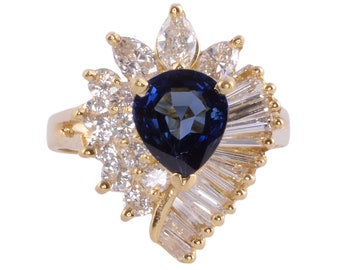 Pear Sapphire Diamond Ring - Size 6