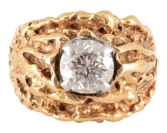 Vintage 1.22 Carat Diamond Gold Nugget Style Ring - Size 6.25