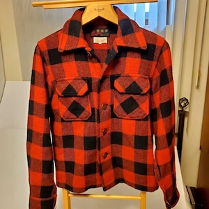 Vintage Cockatoo Lumber Jacket Buffalo Plaid Checkered Wool Shirt Red Youth 16