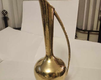 Vintage Hammered Brass Vase or Pitcher Tall 25" high Italy **One dent Nice!