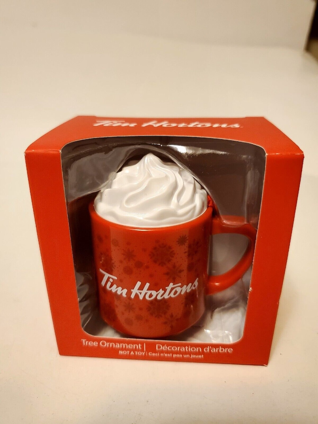 Tim Hortons Red Mug Whipped Cream Christmas Ornament New in Box NIB