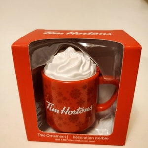 Tim Hortons Red Mug Whipped Cream Christmas Ornament New in Box NIB 2021