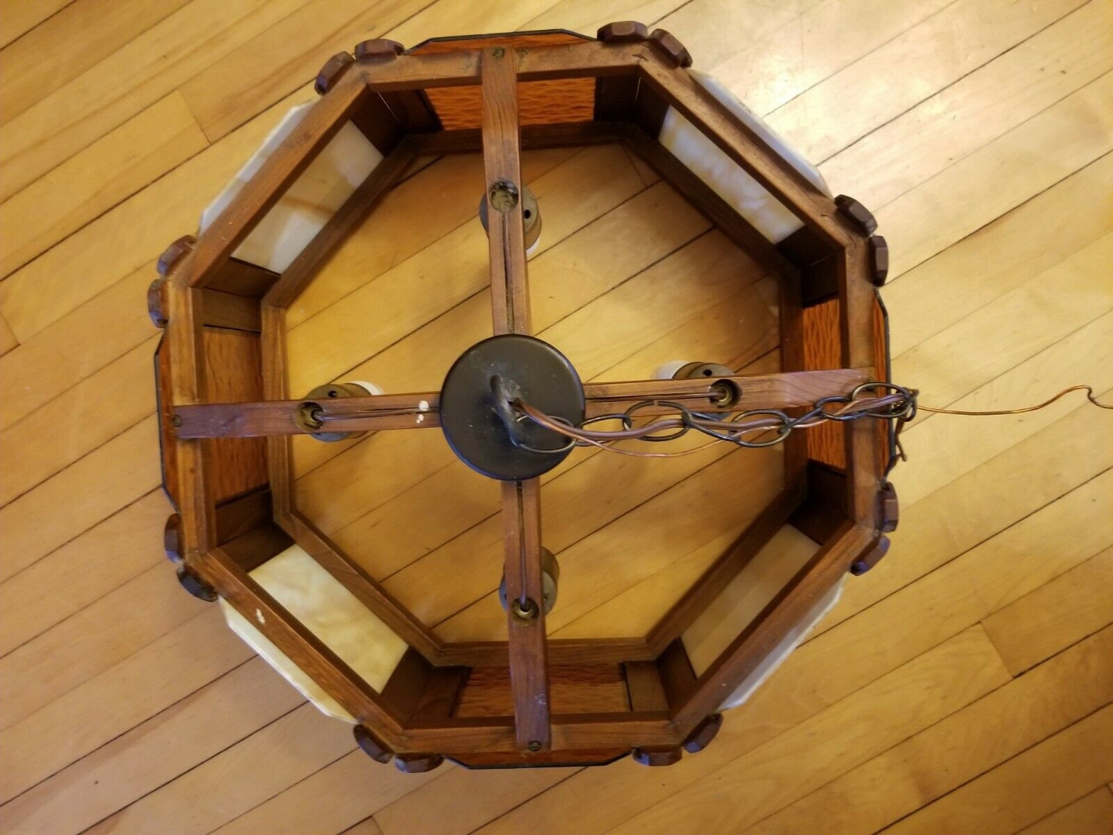 Vintage Arts and Crafts Era Wooden Light Fixture Lamp Glass Etsy