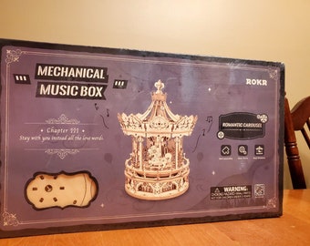 Rokr 3D Wooden Puzzle Romantic Carousel Music Box Mechanical Model Building Kit