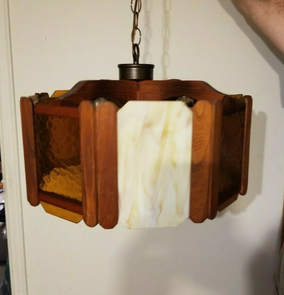 Vintage Arts and Crafts Era Wooden Light Fixture Lamp Glass Etsy