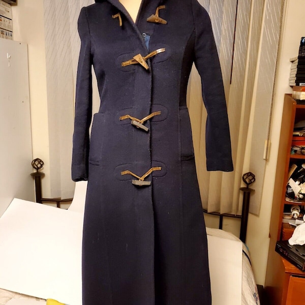 Vintage Gloverall LONG Duffle Coat Size 8 VGUC Toggle Buttons Original Navy