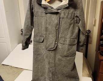 Vintage 90s Australian Stockman Black Leather Trench Coat - Large