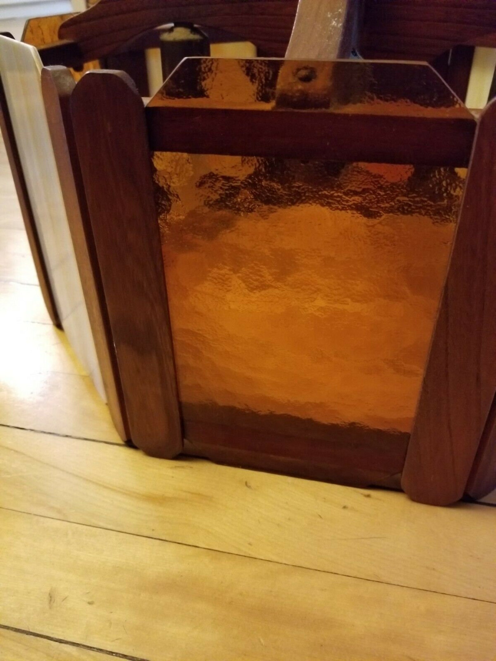 Vintage Arts and Crafts Era Wooden Light Fixture Lamp Glass Etsy