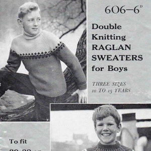Jungenpullover Pullover Polo und Rundhalsausschnitt - Größe 76 bis 87 cm (30 bis 34 Zoll) - Patons Raglan 606 - Vintage Strickmuster - PDF