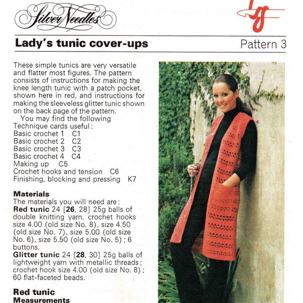 Lady Cardigan Jacket Tunic - Size 87 to 97 cm (34 to 38 inch) - Silver Needles 3 - Vintage Knitting Crochet Pattern - PDF