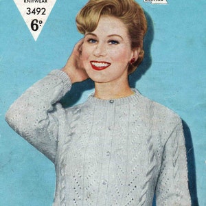 Lady Cardigan Jacket - Size 92 to 97 cm (36 to 38 inch) - Bestway 3492 - Vintage Knitting Pattern - PDF