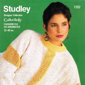Lady Round Neck Sweater Pullover Jumper - Size 81 to 102 cm (32 to 40 inch) - Studley Cotton Dolly DK 1252 Vintage Knitting Pattern - PDF