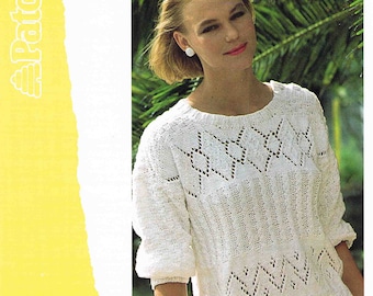 Lady Textured Sweater Pullover Jumper - Size 81 to 97 cm (32 to 38 inch) - Patons Cotton Soft 7435 - Vintage Knitting Pattern - PDF