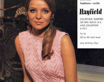 Lady Sleeveless Lacy Top Pullover Jumper Sweater size 81-112 cm 32-44 inch Hayfield Double Knitting 4 Ply 809 Vintage Knitting Pattern - PDF