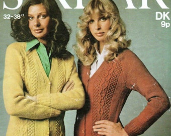 Lady Aran Cardigan Jacket - Size 81 to 97 cm (32 to 38 inch) - Sirdar 5526 - Vintage Knitting Pattern - PDF