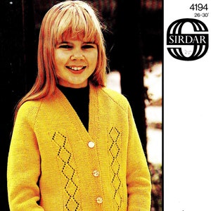 Boy Girl Child V Neck Cardigan - Size 66 to 76 cm (26 to 30 inch) - Sirdar DK / 4 Ply 4194 - Vintage Knitting Pattern - PDF