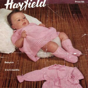 Baby Boy Girl 3 to 6 months Dainty Matinee Set Dress Coat Boottees - Hayfield 255 - Vintage Knitting Pattern - PDF