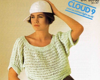 Lady Short Sleeve Sweater Pullover Jumper Top Size 76 - 102 cm 30 - 40inch Sirdar Cloud 9 Sunseeker DK 6768 Vintage Knitting Pattern - PDF